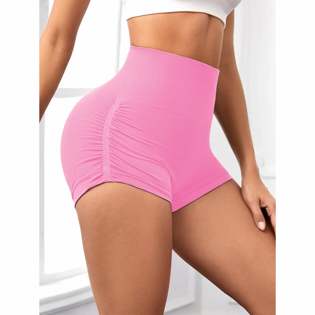 Women Ribbed Yoga Shorts Workout High Waist Butt Lifting Exercise Shorts Well Elastic Pants