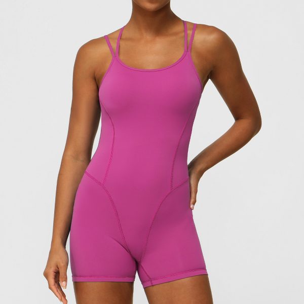 One Piece Jumpsuit Spaghetti Straps Cross Back Yoga Set Breathable Bodysuit Athletic Butt Lifting Jumpsuit