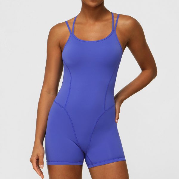 One Piece Jumpsuit Spaghetti Straps Cross Back Yoga Set Breathable Bodysuit Athletic Butt Lifting Jumpsuit