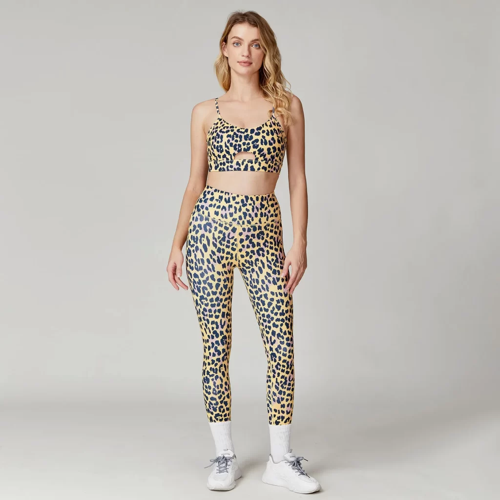 Leopard Print Sets Custom Gym Clothes High Waist Leggings Workout Set 2 Pieces Yoga Set