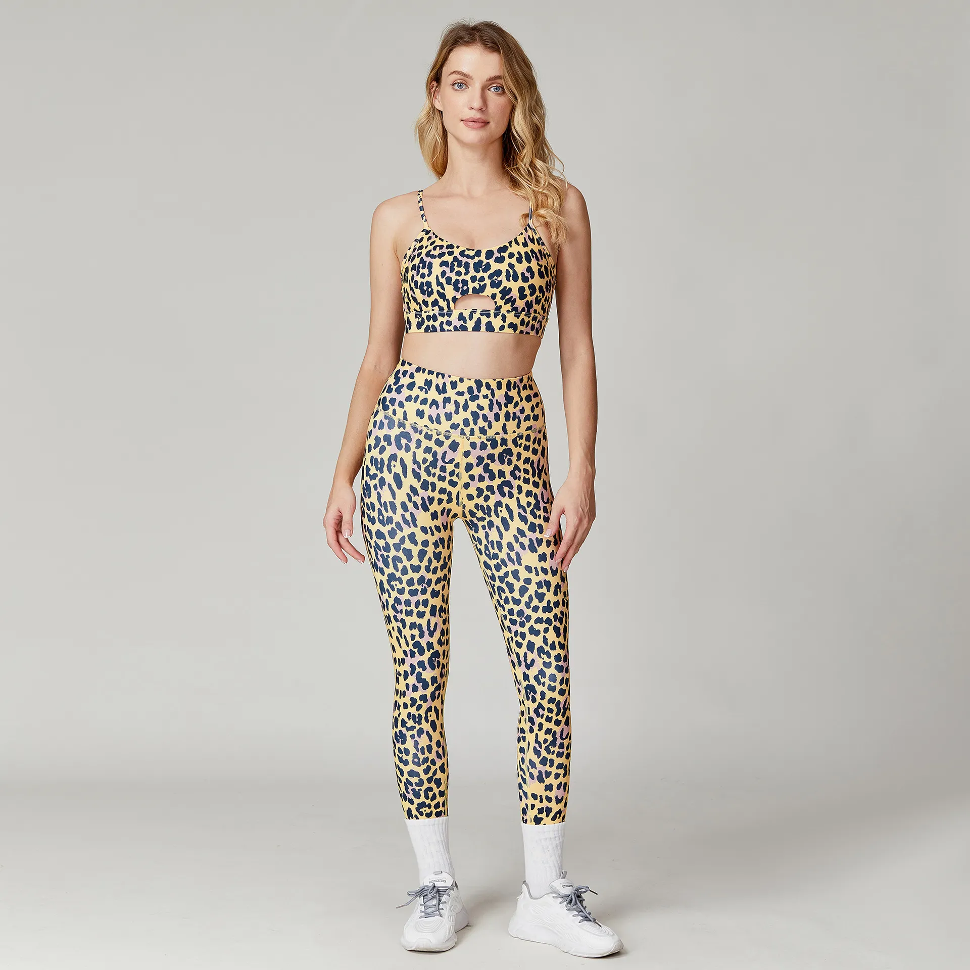 Leopard Print Sets Custom Gym Clothes High Waist Leggings Workout Set 2 Pieces Yoga Set