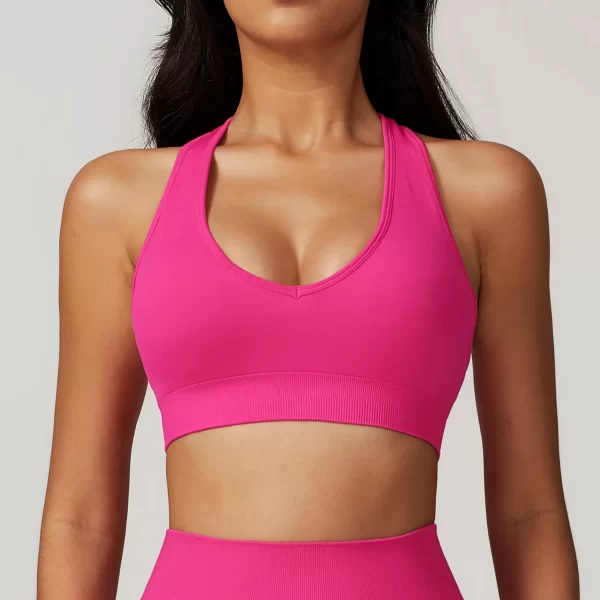 Seamless Workout Bra Gym Fitness Wear V neck Bra Sport Bra with Removable Pads