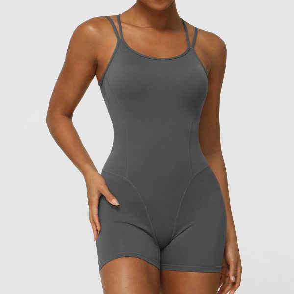 One Piece Jumpsuit Spaghetti Straps Cross Back Yoga Set Breathable Bodysuit Athletic Butt Lifting Jumpsuit