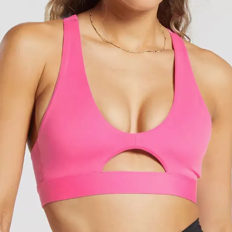 Deep U-Neck Sexy Bra Spaghetti Strap Criss Cross Tank Top Custom Active Wear Breathable Yoga Bra