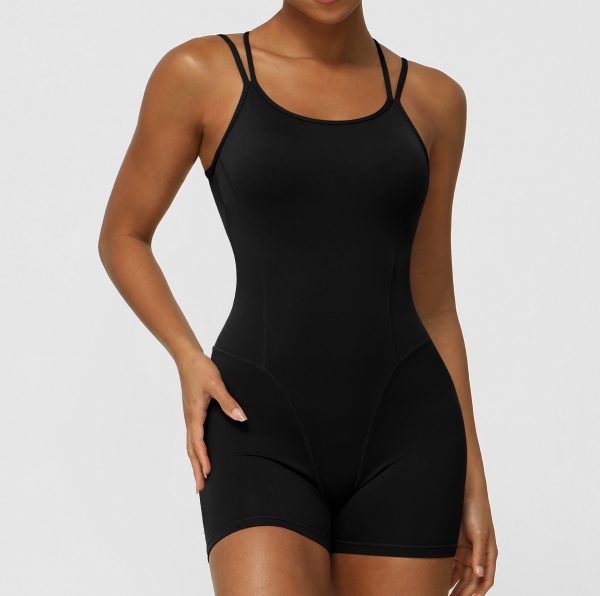 One Piece Jumpsuit Spaghetti Straps Cross Back Yoga Set Breathable Bodysuit Athletic Butt Lifting Jumpsuit