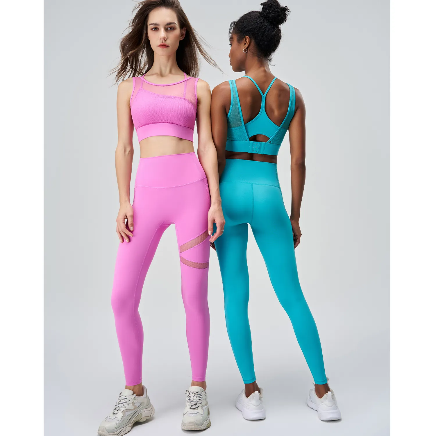 Mesh Top and Leggings Sets Wholesale Athletic Clothing Fake Two Yoga Set