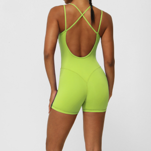 One Piece Jumpsuit Spaghetti Straps Cross Back Yoga Set Breathable Bodysuit Athletic Butt Lifting Jumpsuit