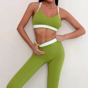 Wholesale Shaved Bra and Legging Sets Custom Gym Clothes Cross-Back Workout Set 3 Pieces Yoga Set