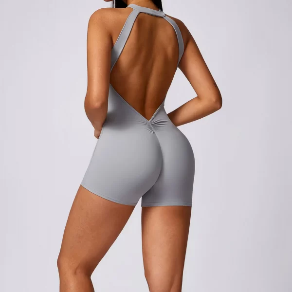 Running Athletic Jumpsuit with pads Halter Neck Backless Booty Shorts One Piece Jumpsuit