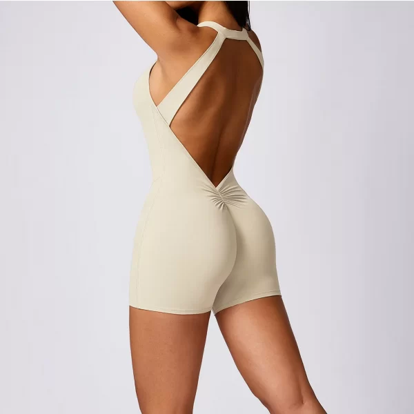 Running Athletic Jumpsuit with pads Halter Neck Backless Booty Shorts One Piece Jumpsuit