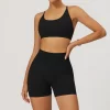 Workout Seamless Outfits Butt Lifting Shorts Strappy Cross Back Sports Bra Tight Gym Sets