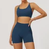 Workout Seamless Outfits Butt Lifting Shorts Strappy Cross Back Sports Bra Tight Gym Sets