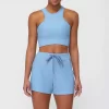 Ribbed Yoga Set Wholesale Shorts with Pockets Female Sports Vest Backless Top