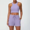 Ribbed Yoga Set Wholesale Shorts with Pockets Female Sports Vest Backless Top