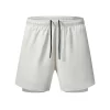 Men Active Yoga Jogging Double Layer Elastic Waistband Shorts Workout Fitness Wear