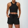 Ribbed Yoga Set Wholesale Shorts with Pockets Female Sports Vest Backless Top