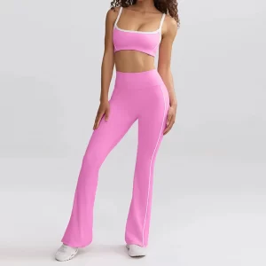 Contrast Color Yoga Set Hot Yoga Clothes Spark Clothing Sports Bra High Waist Flare Pants