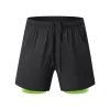 Men Active Yoga Jogging Double Layer Elastic Waistband Shorts Workout Fitness Wear