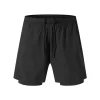 Men Active Yoga Jogging Double Layer Elastic Waistband Shorts Workout Fitness Wear