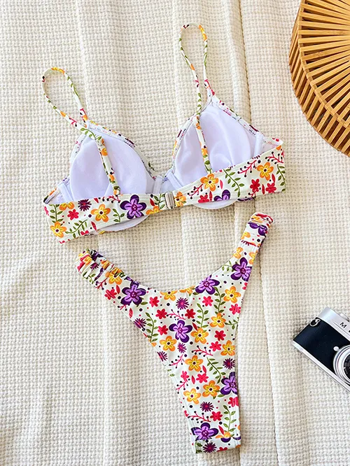 2 Piece Bathing Suit Floral Print Spaghetti Strap Underwire Bikini Swimsuit