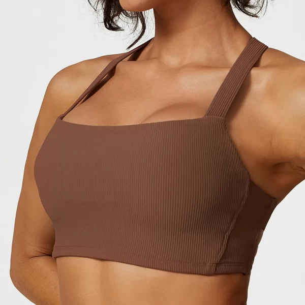 Ribbed Workout Clothes Sports Bra Spark Clothing Cross Wide Straps Bra