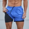 Men Active Yoga Jogging Double Layer Elastic Waistband Shorts Workout Fitness Wear