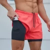 Men Active Yoga Jogging Double Layer Elastic Waistband Shorts Workout Fitness Wear