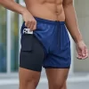 Men Active Yoga Jogging Double Layer Elastic Waistband Shorts Workout Fitness Wear