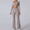 Long Sleeve Gym Outfits 4 Pieces Workout Set for Women High Waist Yoga Type Pants