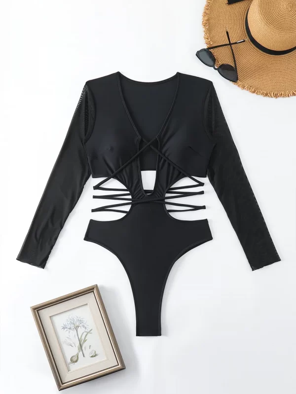 Women's Sexy Cutout One Piece Long Sleeve Swimsuit