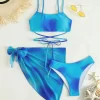 Tie Dye 3 Piece Swimsuits Bathing Suits with Coverup Beach Skirt