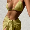 Halter Triangle String Bikini Set with Beach Skirt Swimwear Set