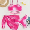 Tie Dye 3 Piece Swimsuits Bathing Suits with Coverup Beach Skirt wholesale beachwear suppliers wholesale clothing