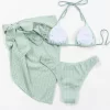 Halter Triangle String Bikini Set with Beach Skirt Swimwear Set