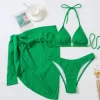 Halter Triangle String Bikini Set with Beach Skirt Swimwear Set