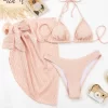 Halter Triangle String Bikini Set with Beach Skirt Swimwear Set