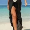 Women High Split Swimsuit Long Cover Up Beach Skirt