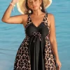 Floral Printed Swimdress Plus Size V Neck Bathing Suits