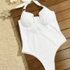 One Piece Swimsuit White Slimming Tummy Control Swimwear