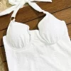 One Piece Swimsuit White Slimming Tummy Control Swimwear