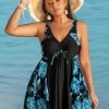 Floral Printed Swimdress Plus Size V Neck Bathing Suits