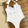 One Piece Swimsuit White Slimming Tummy Control Swimwear