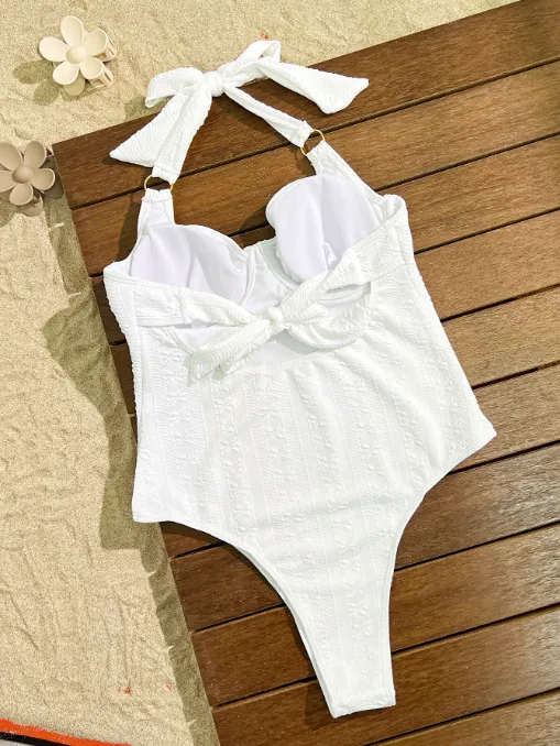 One Piece Swimsuit White Slimming Tummy Control Swimwear