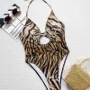 One Piece Leopard Print Swimsuit Cutout Bikini Bathing Suit