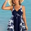 Floral Printed Swimdress Plus Size V Neck Bathing Suits