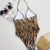 One Piece Leopard Print Swimsuit Cutout Bikini Bathing Suit