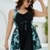 Floral Printed Swimdress Plus Size V Neck Bathing Suits